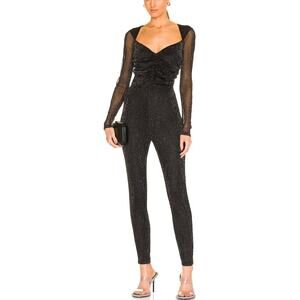 NBD Black Catsuit  Jumpsuit MEDIUM Glitter Cocktail Designer Revolve $228 NEW